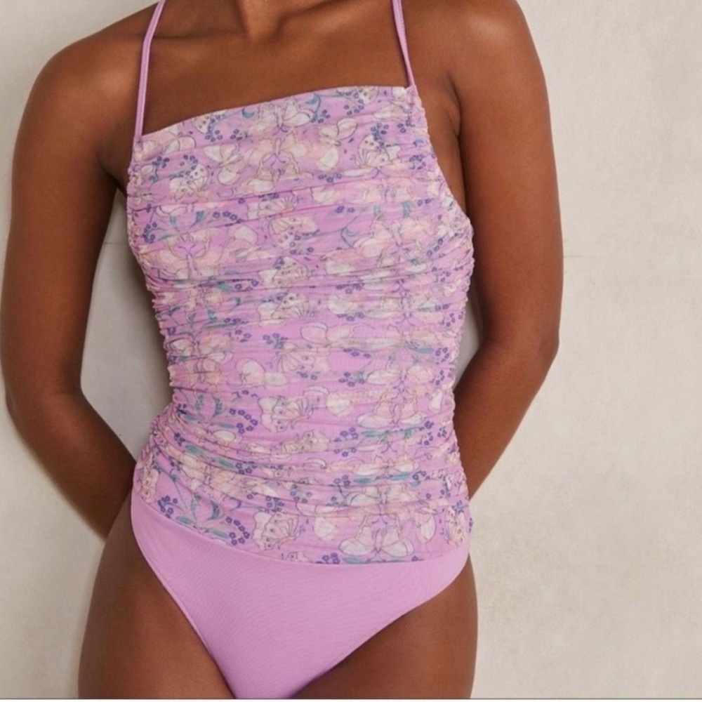 Free People Intimately Milkshake Butterfly Mesh Bodysuit Purple Large Floral
